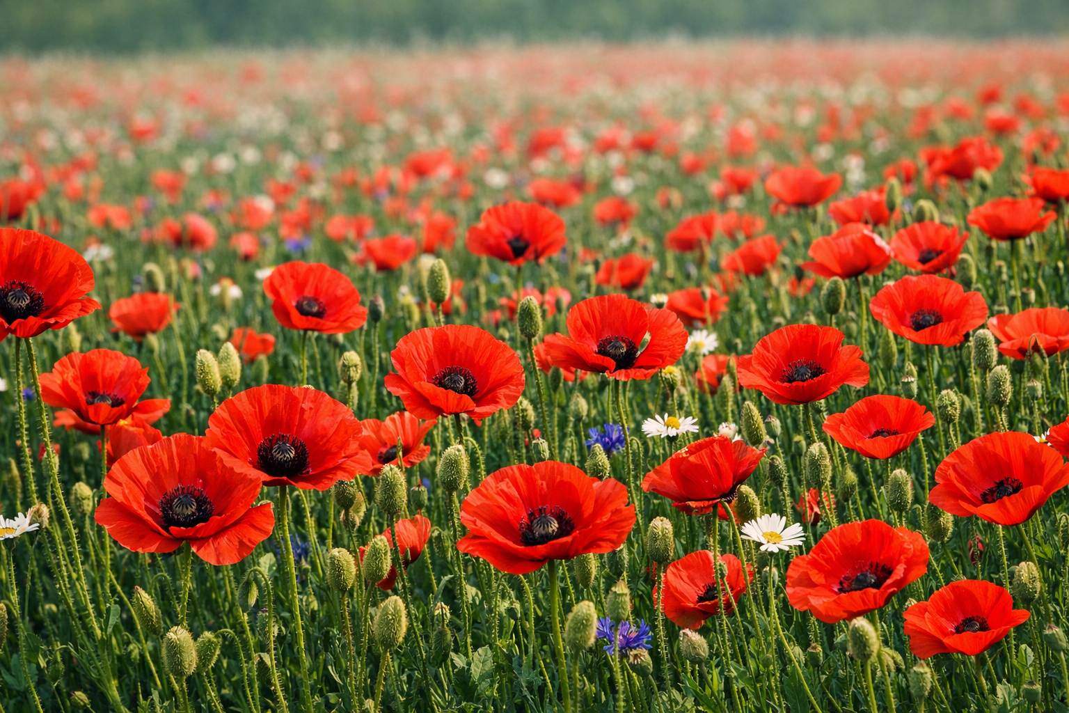 Ribbon of red poppies in bloom